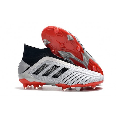 adidas Predator 19+ FG Buty Piłkarskie - Srebro Czarny Czerwony